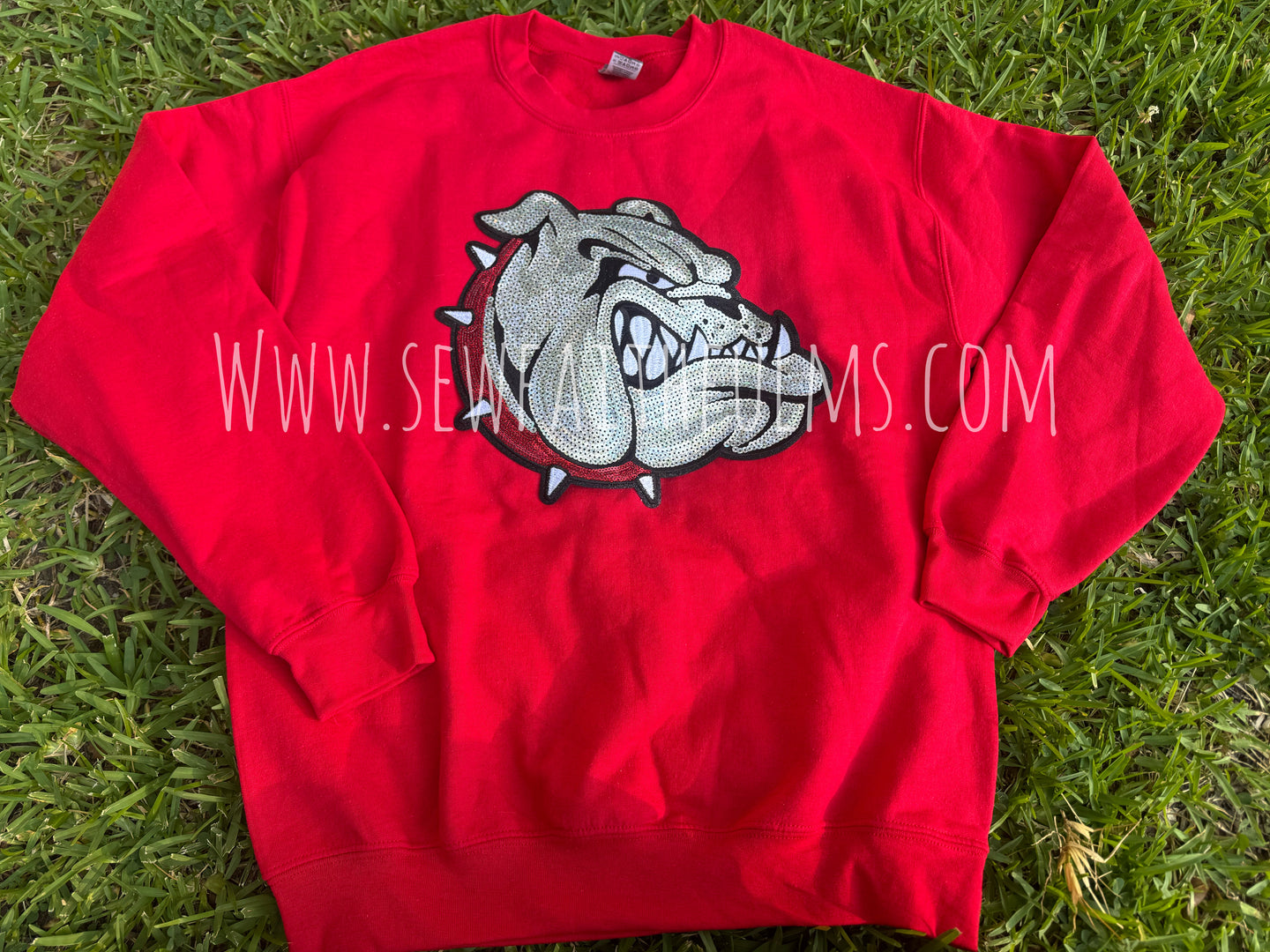 Bulldog Face Red Silver Sequin Patch