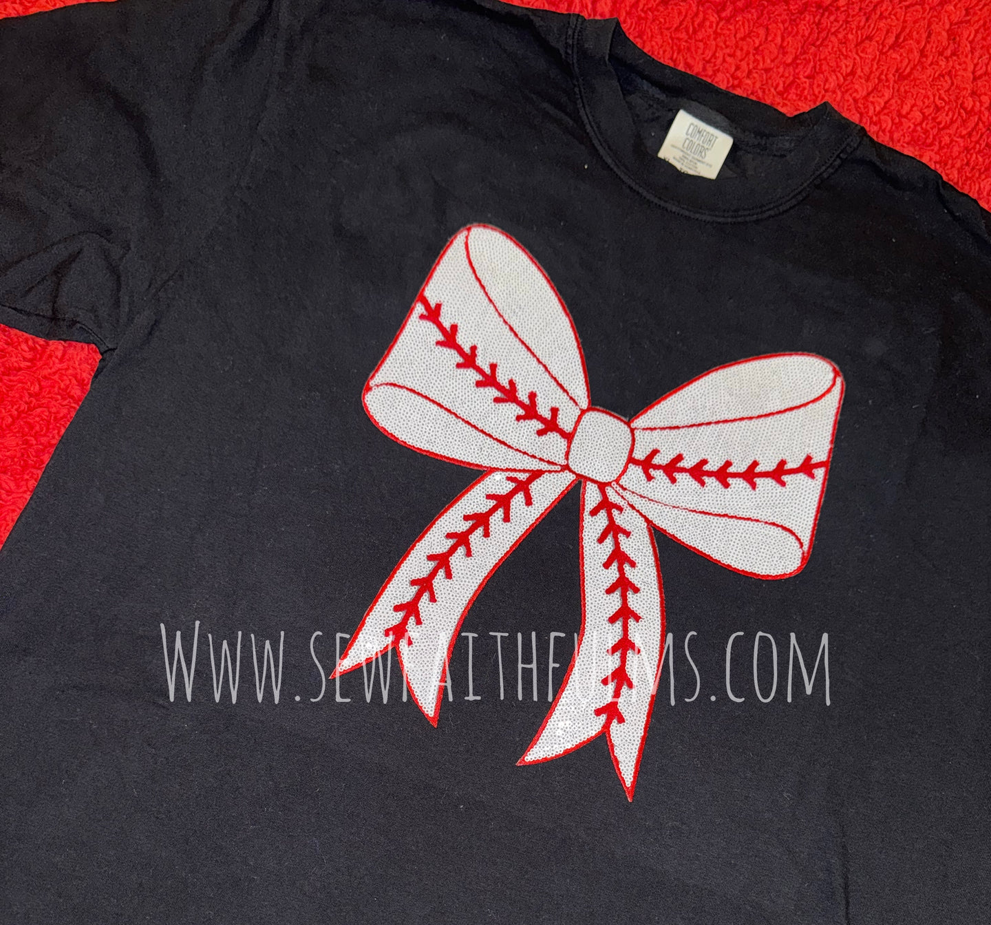 Baseball Bow sequin patch