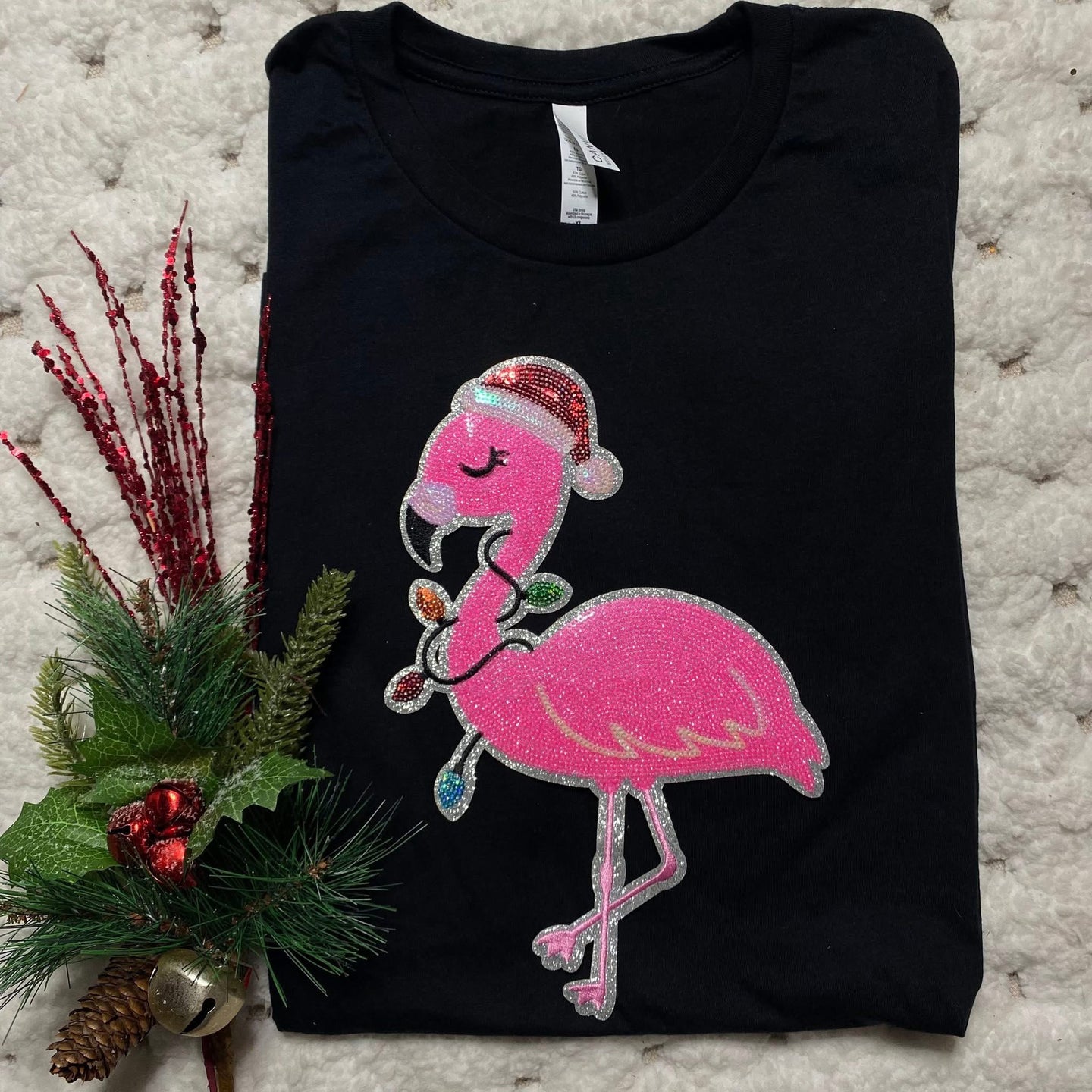 Christmas Flamingo Sequin Patch